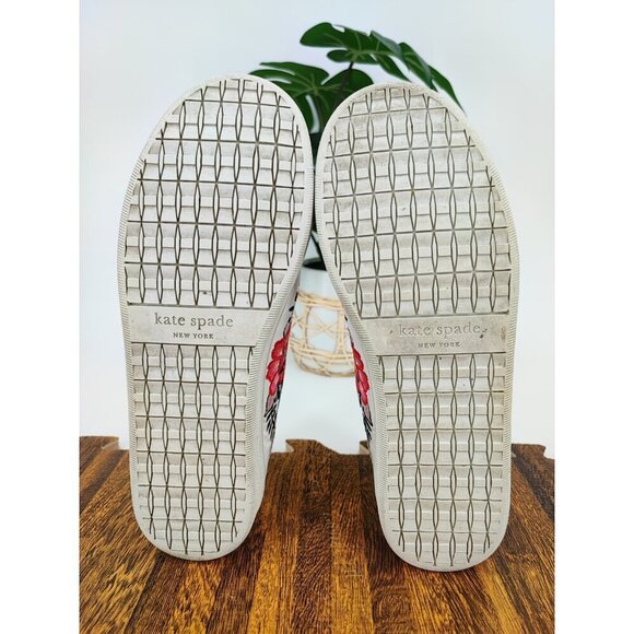 Kate Spade Women's Everhart Floral Leather Embroidered White Sneakers Size 6.5M - Picture 7 of 10